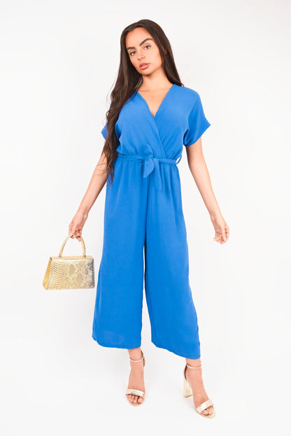 She Wears Glory™ Wrap Short Sleeve Wide Leg Jumpsuit with Tie Waist