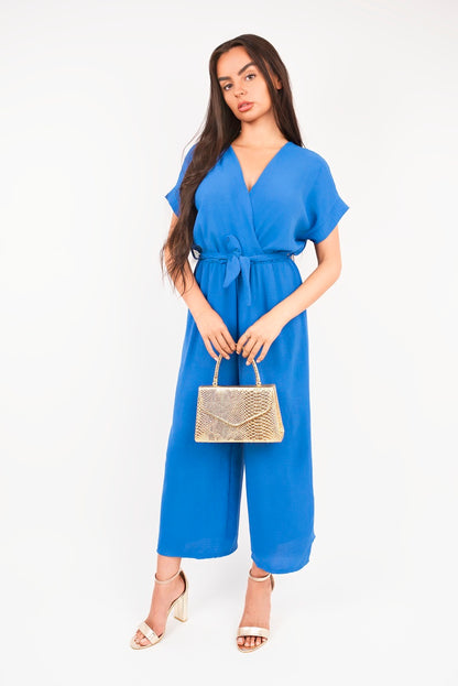 She Wears Glory™ Wrap Short Sleeve Wide Leg Jumpsuit with Tie Waist