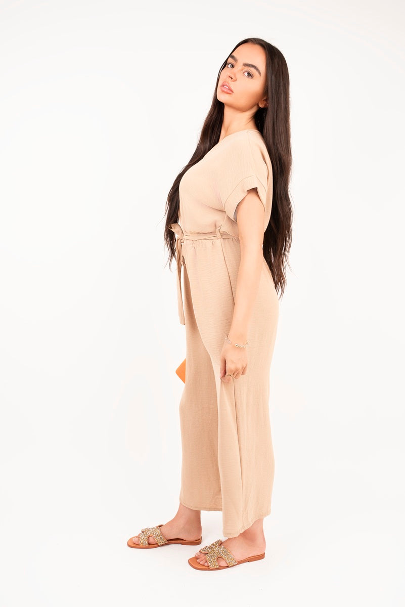 She Wears Glory™ Wrap Short Sleeve Wide Leg Jumpsuit with Tie Waist
