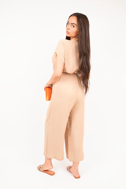 She Wears Glory™ Wrap Short Sleeve Wide Leg Jumpsuit with Tie Waist