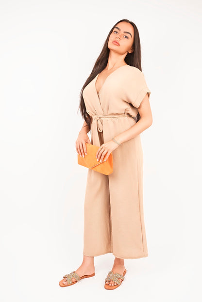 She Wears Glory™ Wrap Short Sleeve Wide Leg Jumpsuit with Tie Waist
