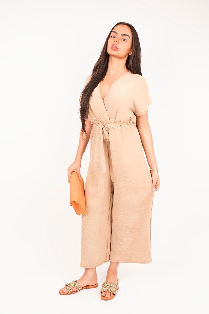 She Wears Glory™ Wrap Short Sleeve Wide Leg Jumpsuit with Tie Waist