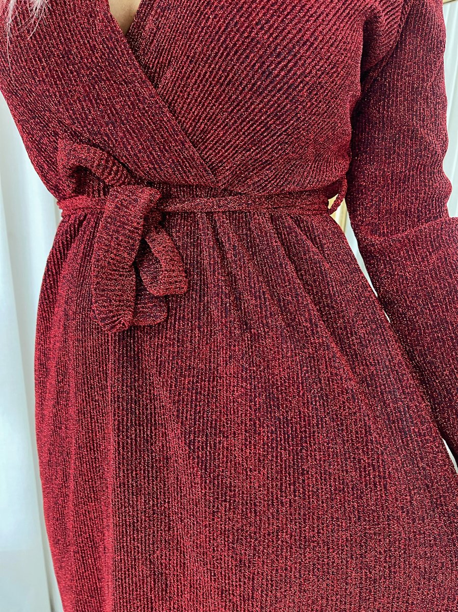 Elegant V Neck Tie Waist Glittery Maxi Dress - She Wears Glory Beverly Hills