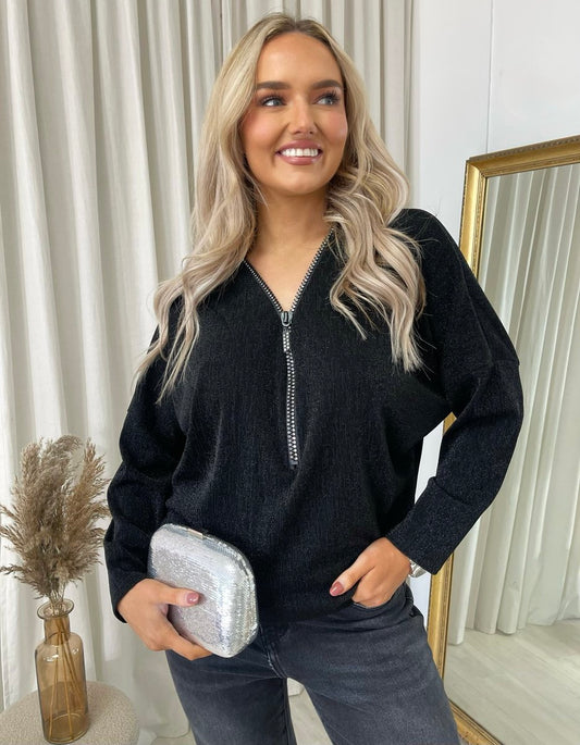 Front Zip Detail Glitz Top - She Wears Glory Beverly Hills