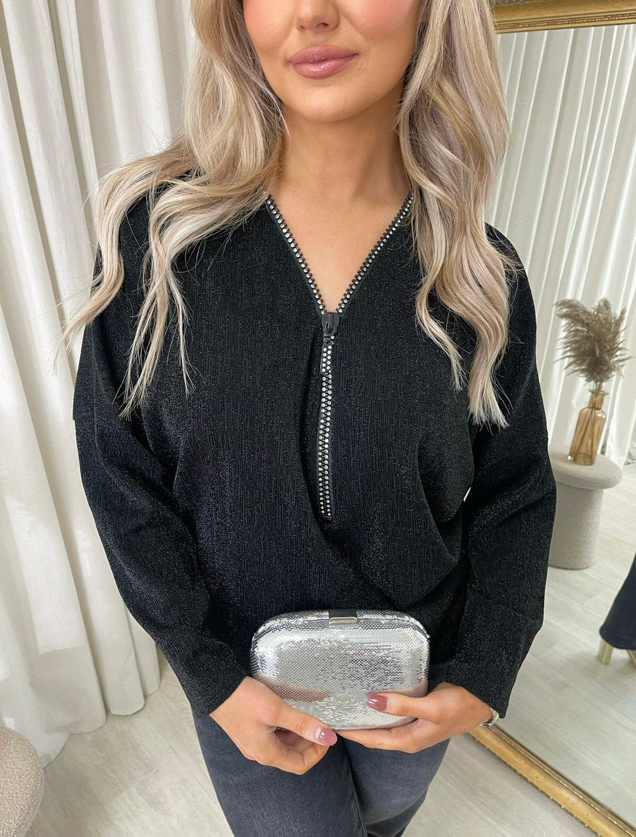 Front Zip Detail Glitz Top - She Wears Glory Beverly Hills
