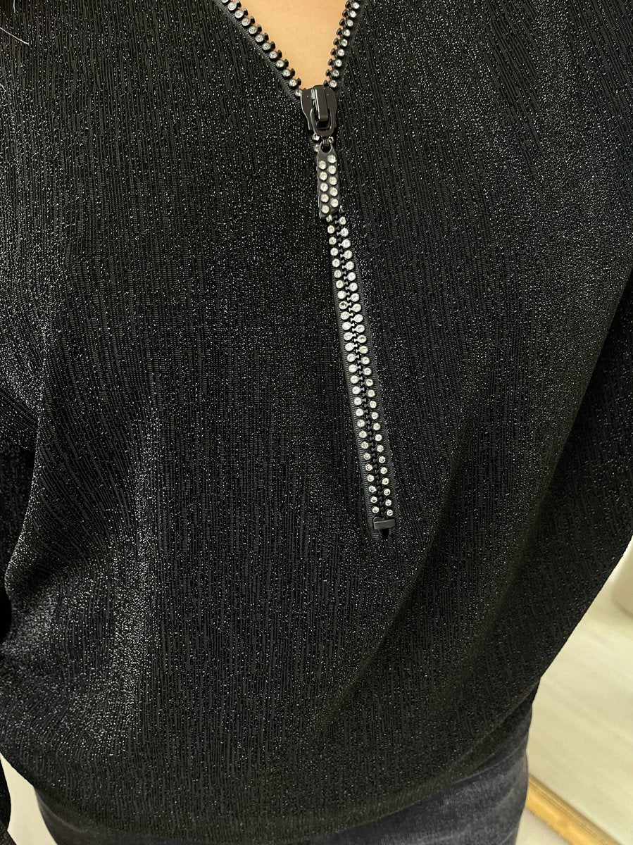 Front Zip Detail Glitz Top - She Wears Glory Beverly Hills