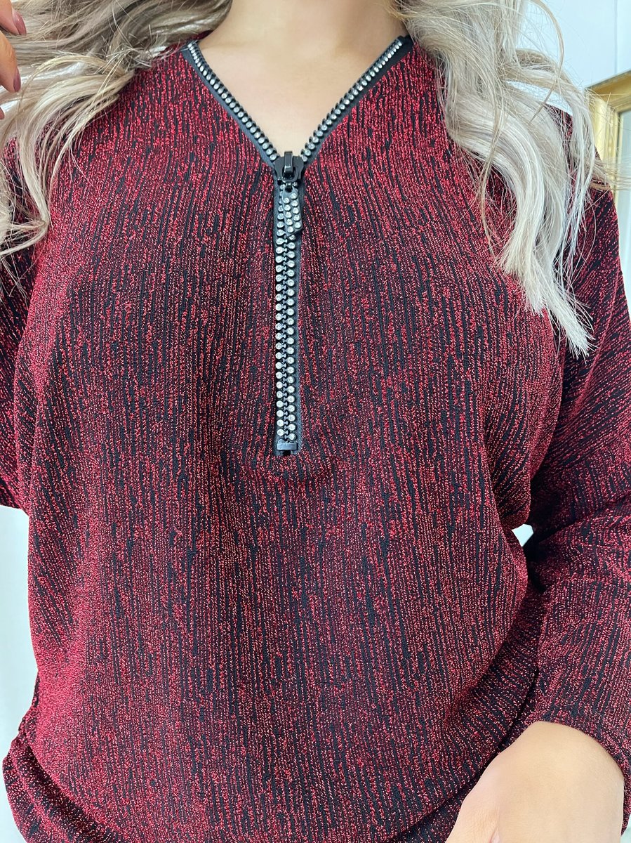 Front Zip Detail Glitz Top - She Wears Glory Beverly Hills