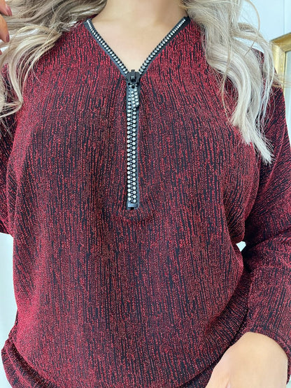Front Zip Detail Glitz Top - She Wears Glory Beverly Hills