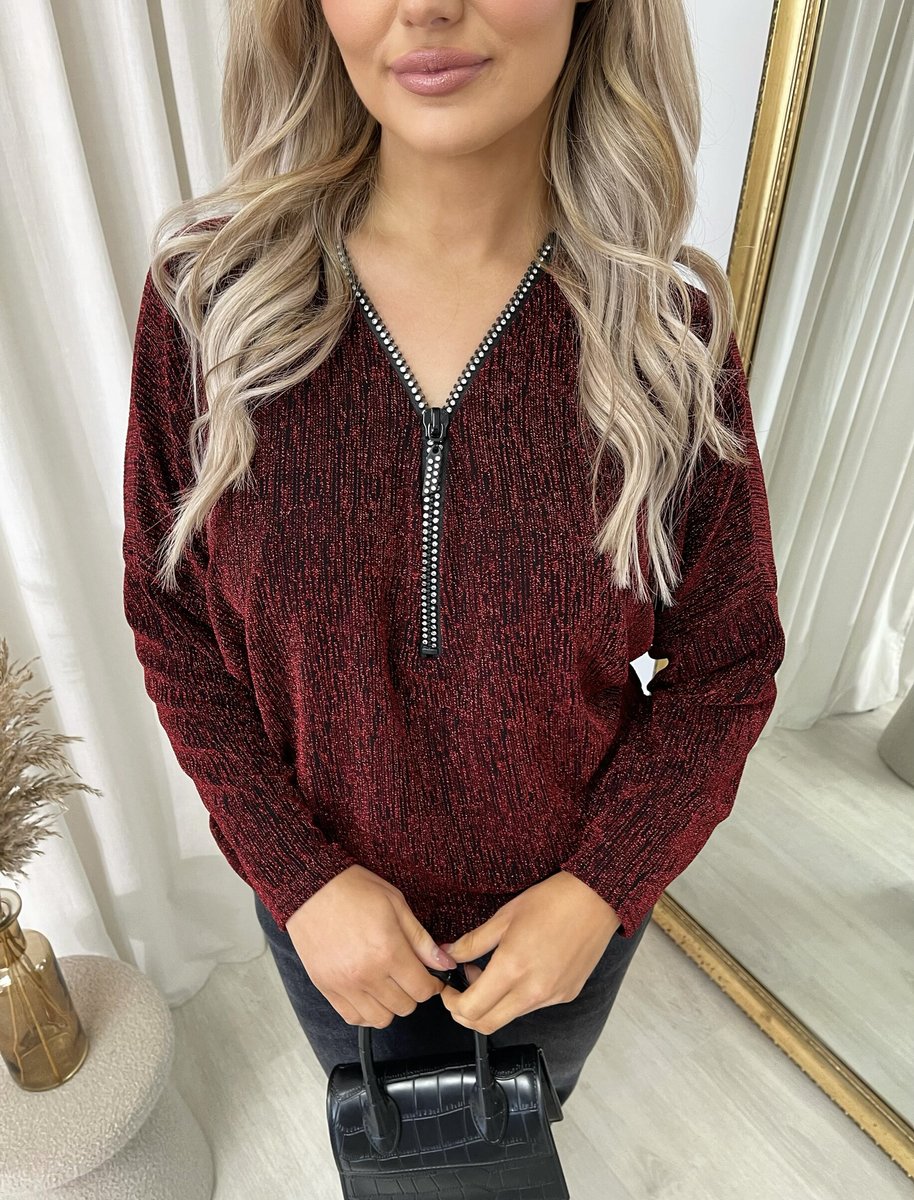Front Zip Detail Glitz Top - She Wears Glory Beverly Hills
