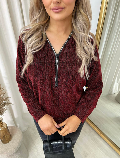 Front Zip Detail Glitz Top - She Wears Glory Beverly Hills