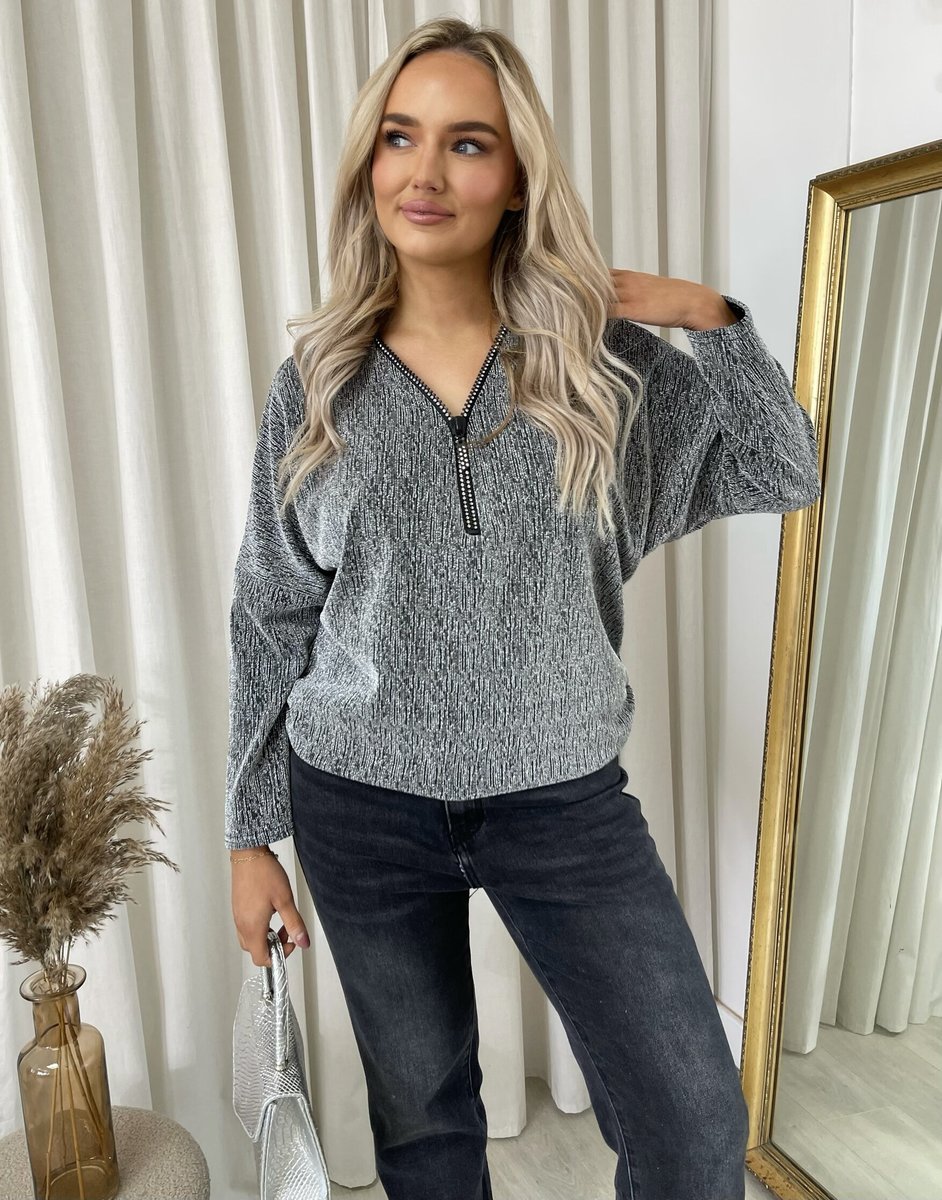 Front Zip Detail Glitz Top - She Wears Glory Beverly Hills