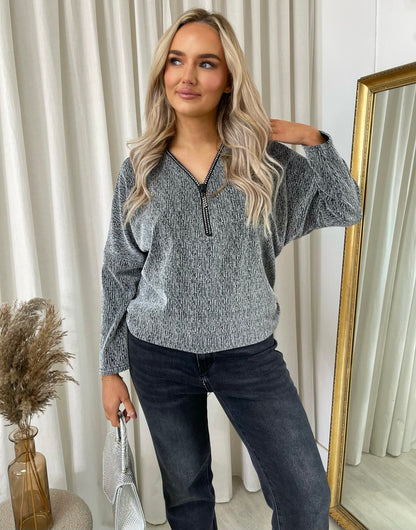 Front Zip Detail Glitz Top - She Wears Glory Beverly Hills