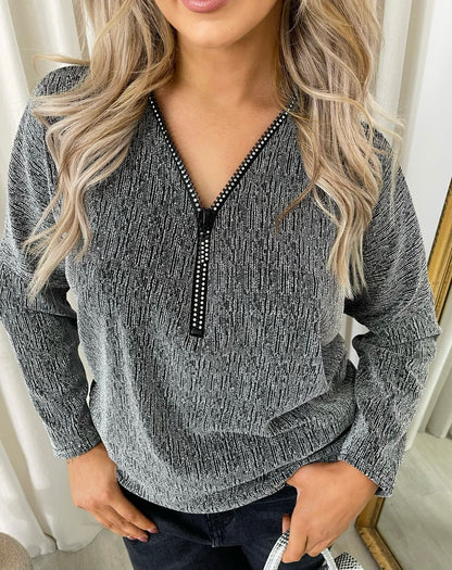 Front Zip Detail Glitz Top - She Wears Glory Beverly Hills