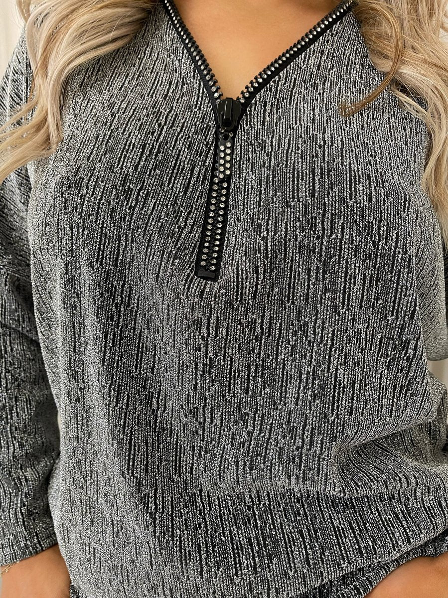Front Zip Detail Glitz Top - She Wears Glory Beverly Hills