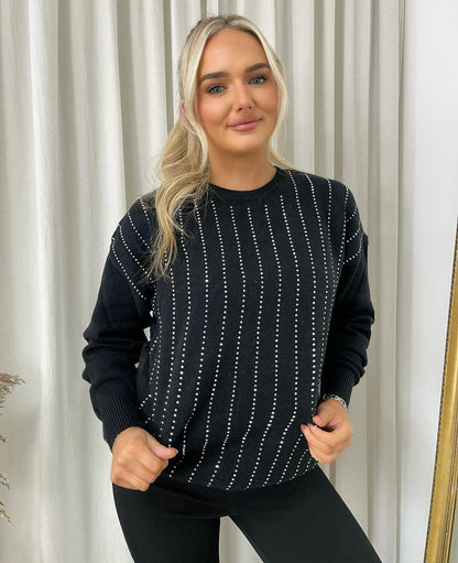 Diamante Stripe Knitted Jumper - She Wears Glory Beverly Hills