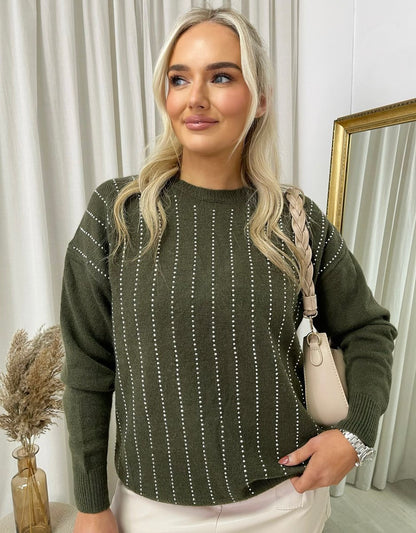 Diamante Stripe Knitted Jumper - She Wears Glory Beverly Hills