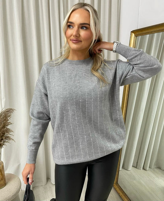 Diamante Stripe Knitted Jumper - She Wears Glory Beverly Hills