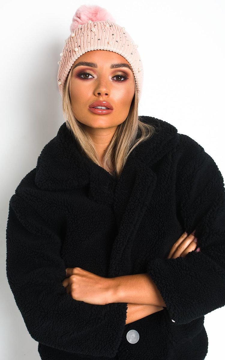 She Wears Glory™ Pearl Embellished Pom Pom Hat