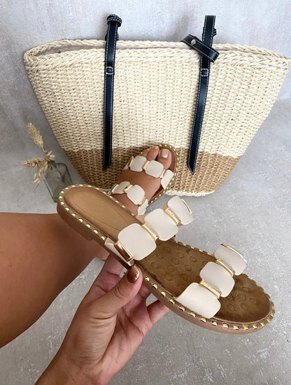 She Wears Glory™ Gold Trim Detail Two Strap Flat Sandals