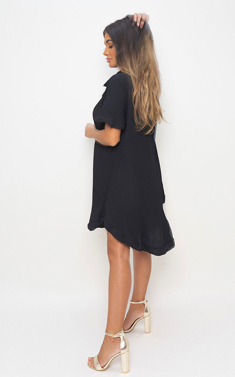 She Wears Glory™ Button Down Oversized Ruffle Short Sleeve Mini Dress