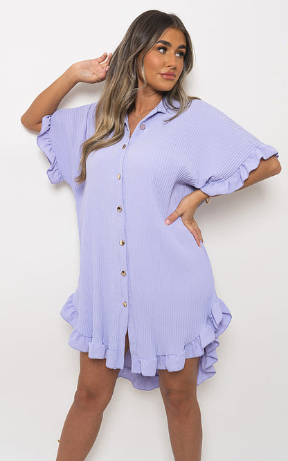 She Wears Glory™ Button Down Oversized Ruffle Short Sleeve Mini Dress