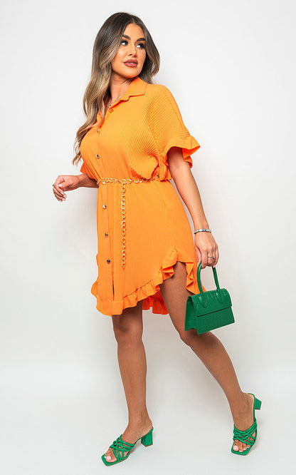 She Wears Glory™ Button Down Oversized Ruffle Short Sleeve Mini Dress