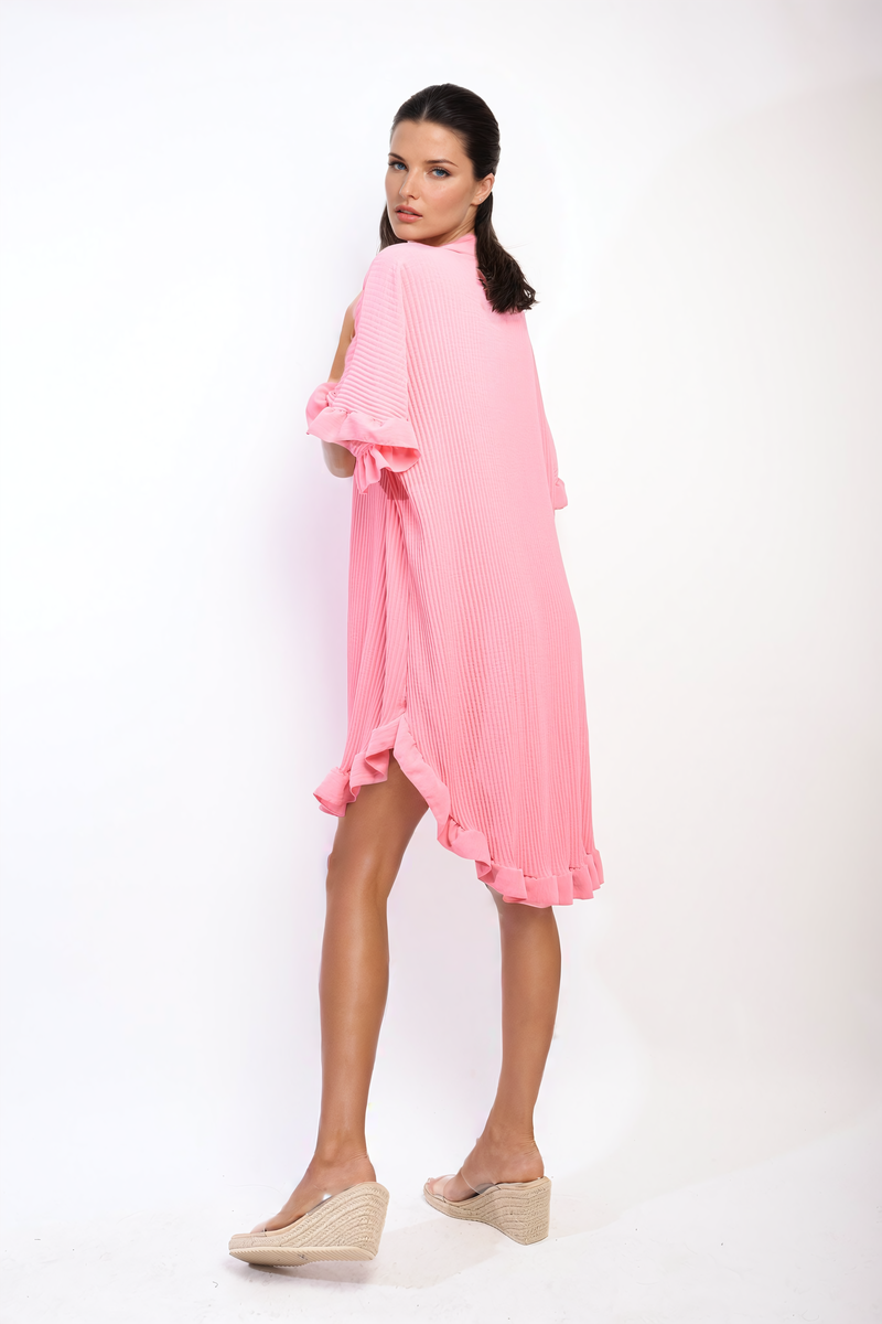 She Wears Glory™ Button Down Oversized Ruffle Short Sleeve Mini Dress