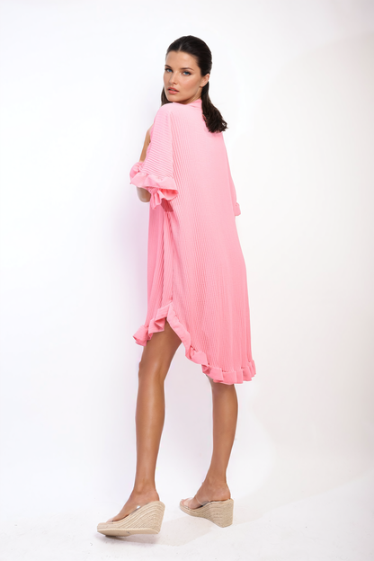 She Wears Glory™ Button Down Oversized Ruffle Short Sleeve Mini Dress