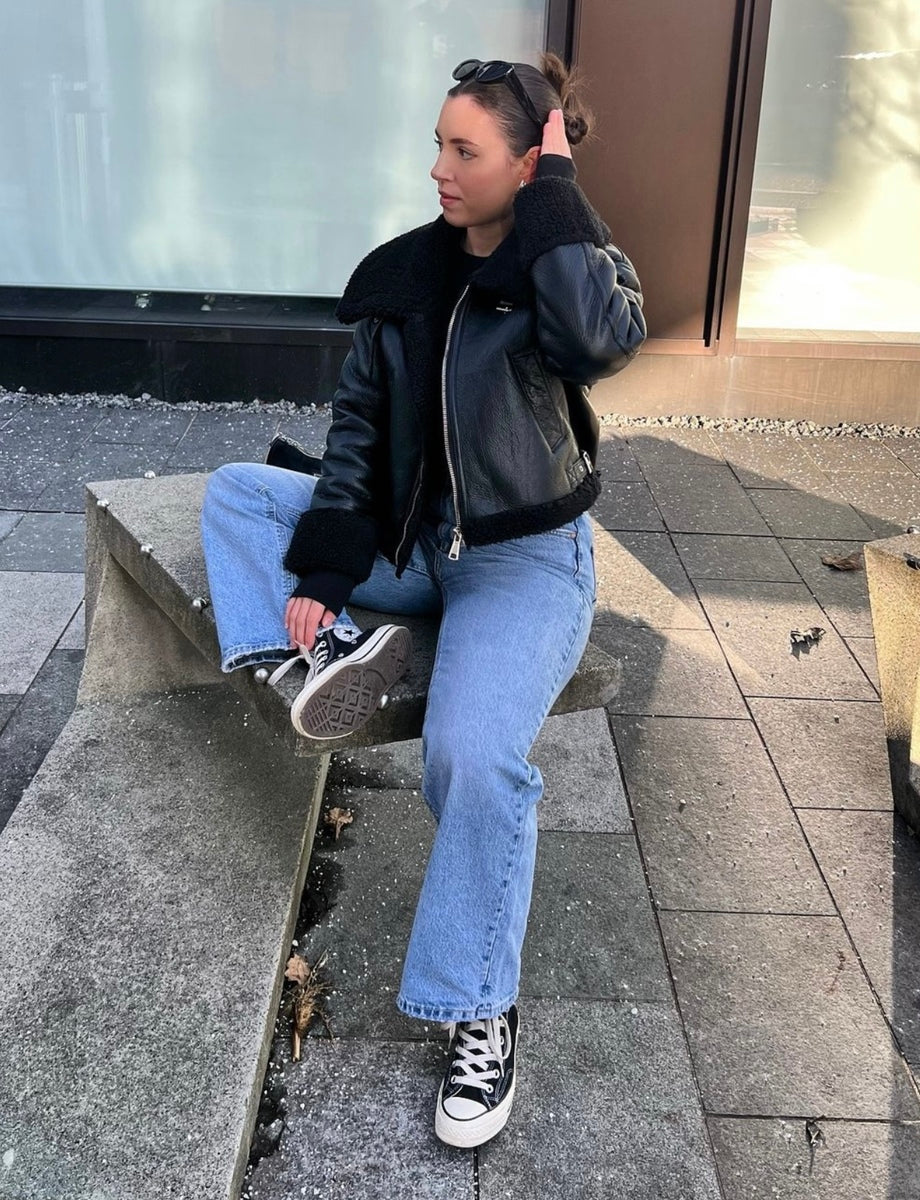 She Wears Glory™ Faux Leather Aviator Jacket