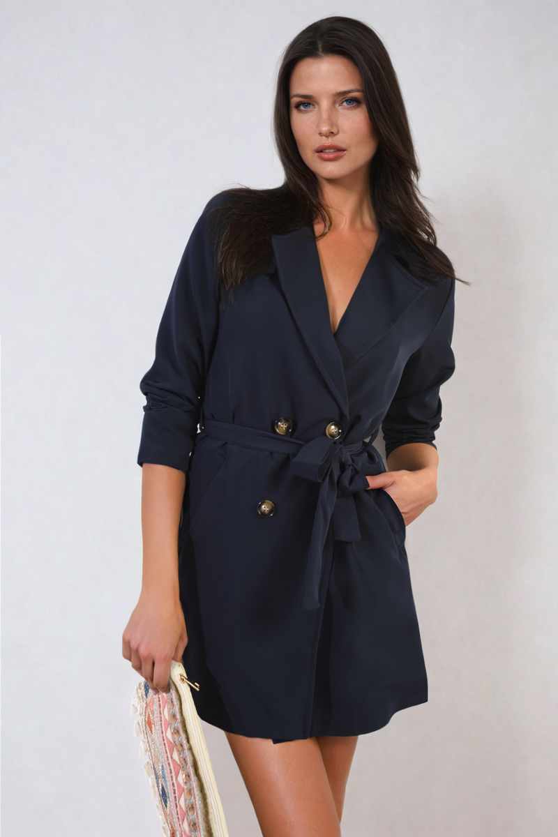 She Wears Glory™ Oversized Waist Tie Button Detail Blazer Jacket