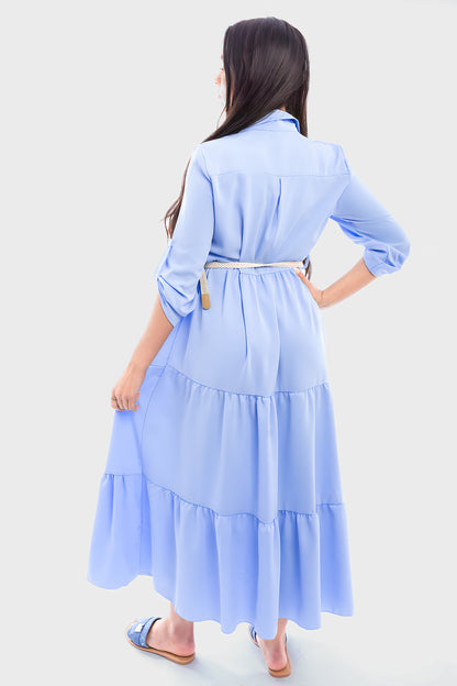 Belted Button Down Tiered Maxi Dress - She Wears Glory Beverly Hills