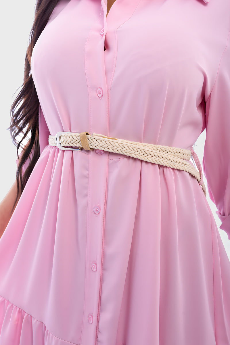 Belted Button Down Tiered Maxi Dress - She Wears Glory Beverly Hills