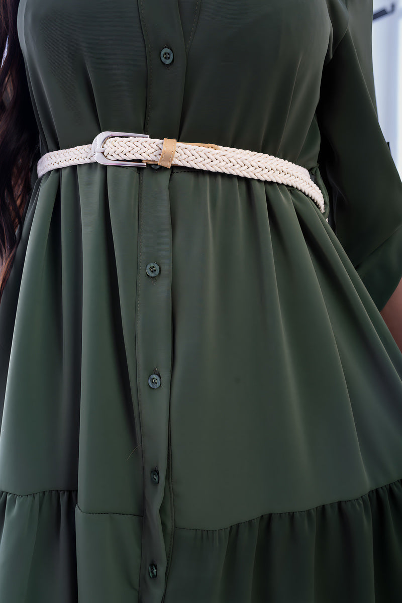 Belted Button Down Tiered Maxi Dress - She Wears Glory Beverly Hills