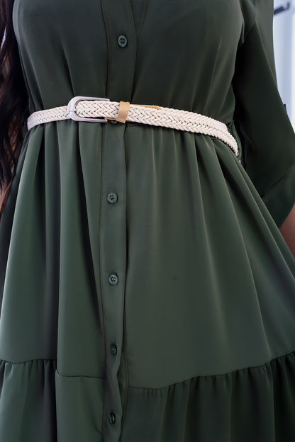 Belted Button Down Tiered Maxi Dress - She Wears Glory Beverly Hills