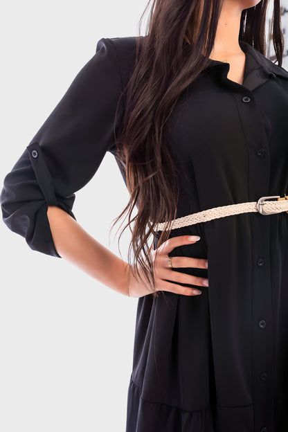 Belted Button Down Tiered Maxi Dress - She Wears Glory Beverly Hills