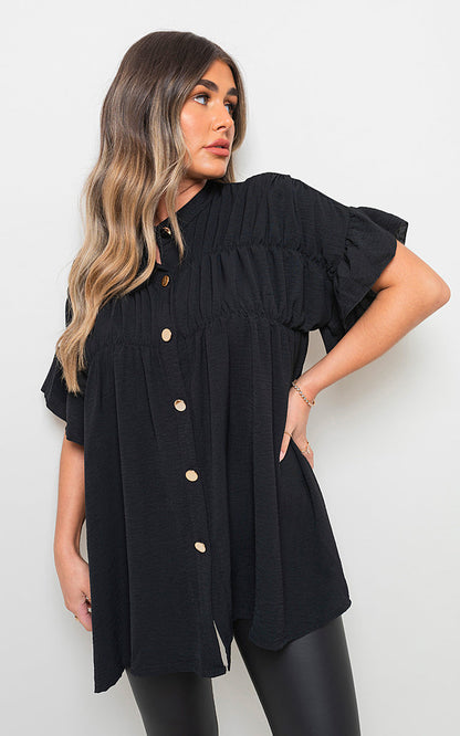 She Wears Glory™ Button Down Pleated Frill Tops
