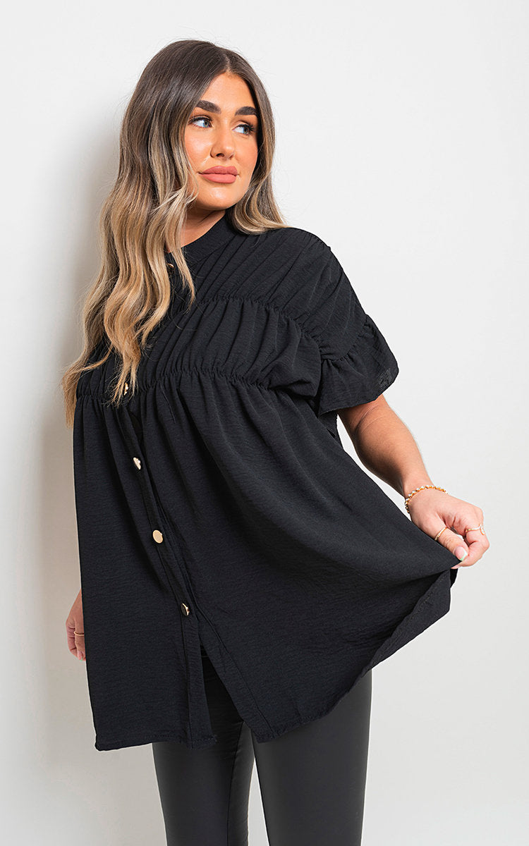 She Wears Glory™ Button Down Pleated Frill Tops