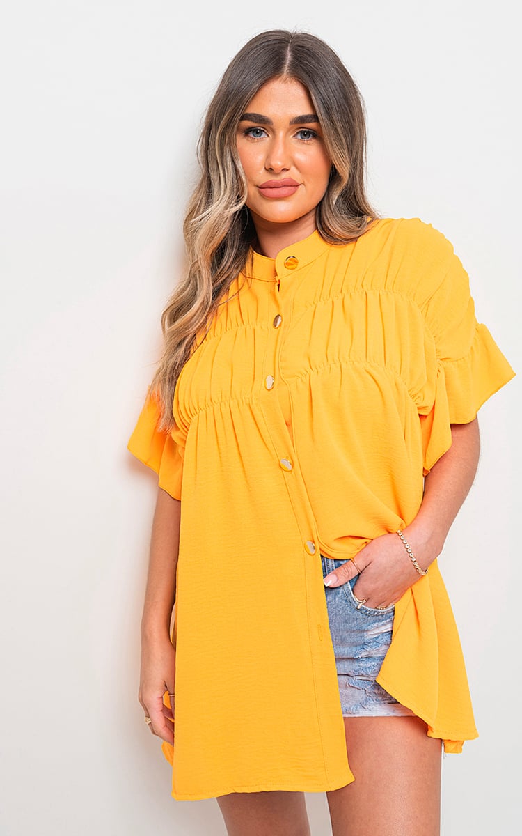 She Wears Glory™ Button Down Pleated Frill Tops