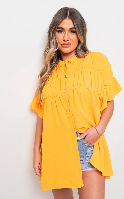 She Wears Glory™ Button Down Pleated Frill Tops