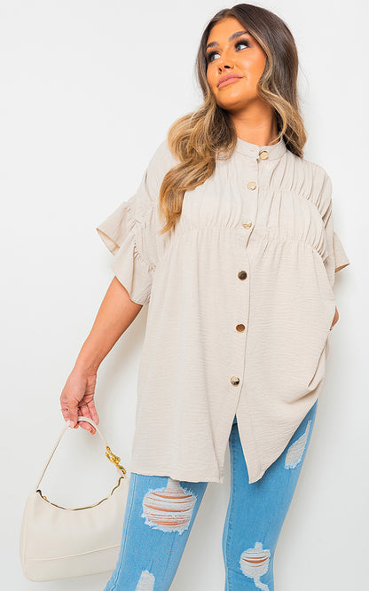 She Wears Glory™ Button Down Pleated Frill Tops