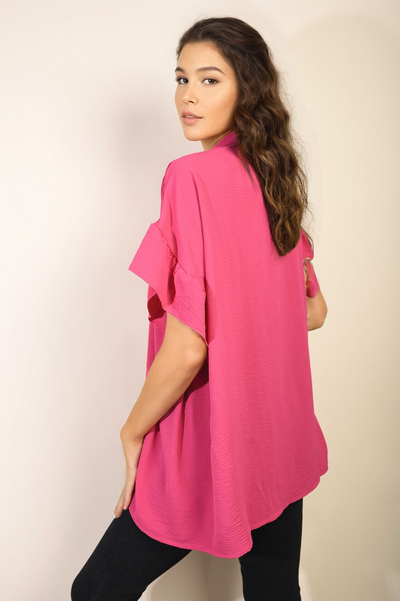 She Wears Glory™ Button Down Pleated Frill Tops
