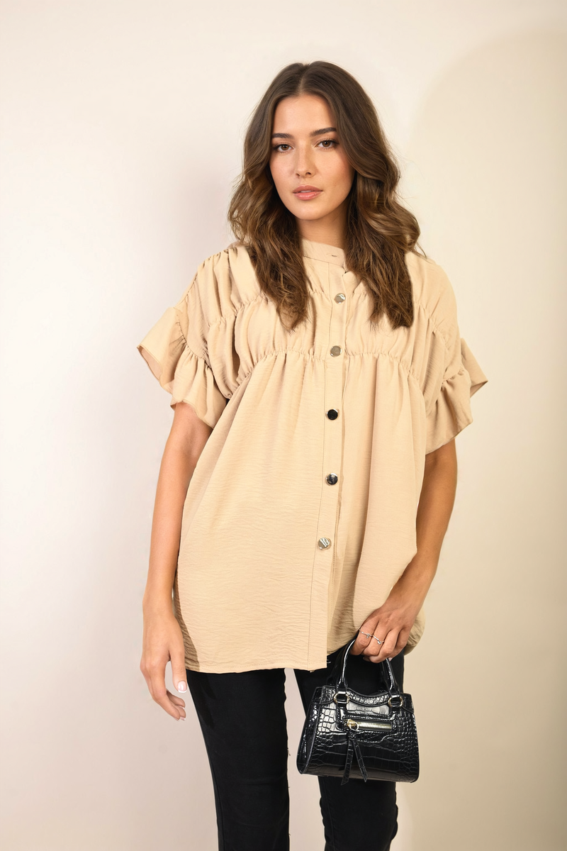 She Wears Glory™ Button Down Pleated Frill Tops