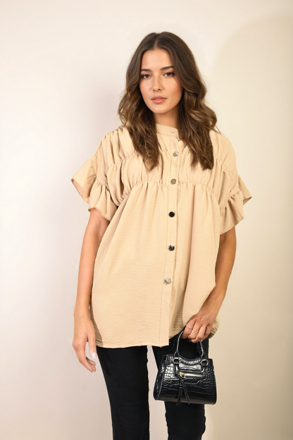 She Wears Glory™ Button Down Pleated Frill Tops