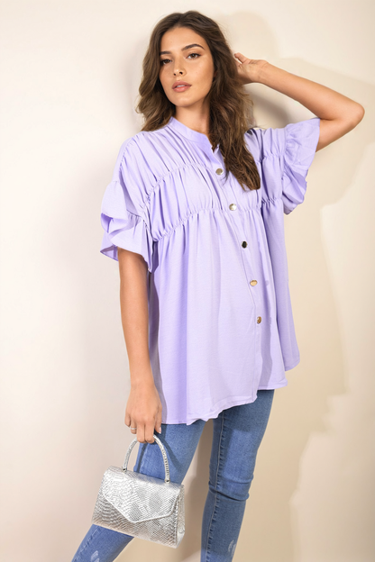 She Wears Glory™ Button Down Pleated Frill Tops