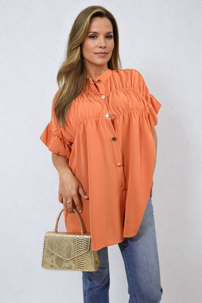 She Wears Glory™ Button Down Pleated Frill Tops