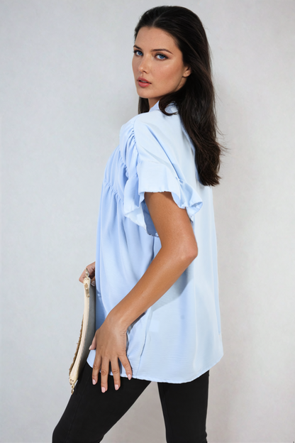 She Wears Glory™ Button Down Pleated Frill Tops