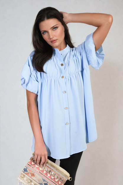 She Wears Glory™ Button Down Pleated Frill Tops