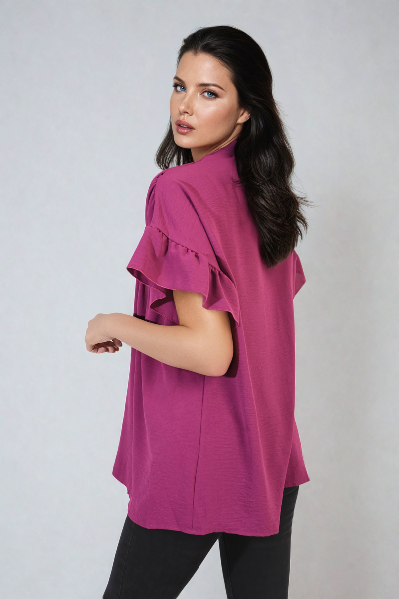 She Wears Glory™ Button Down Pleated Frill Tops