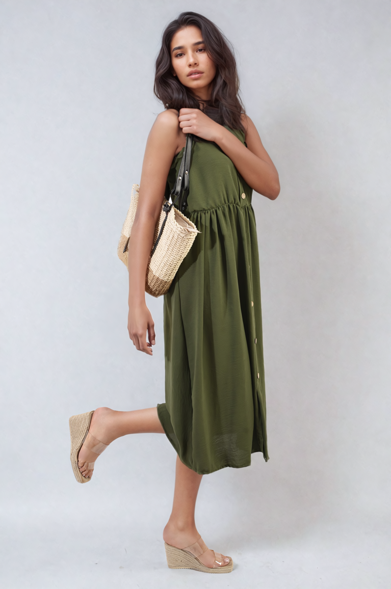 She Wears Glory™ Button Front Strappy Midi Dress