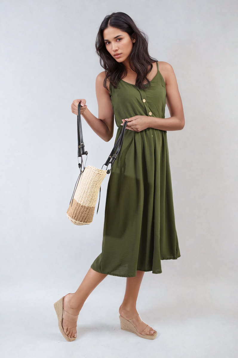 She Wears Glory™ Button Front Strappy Midi Dress